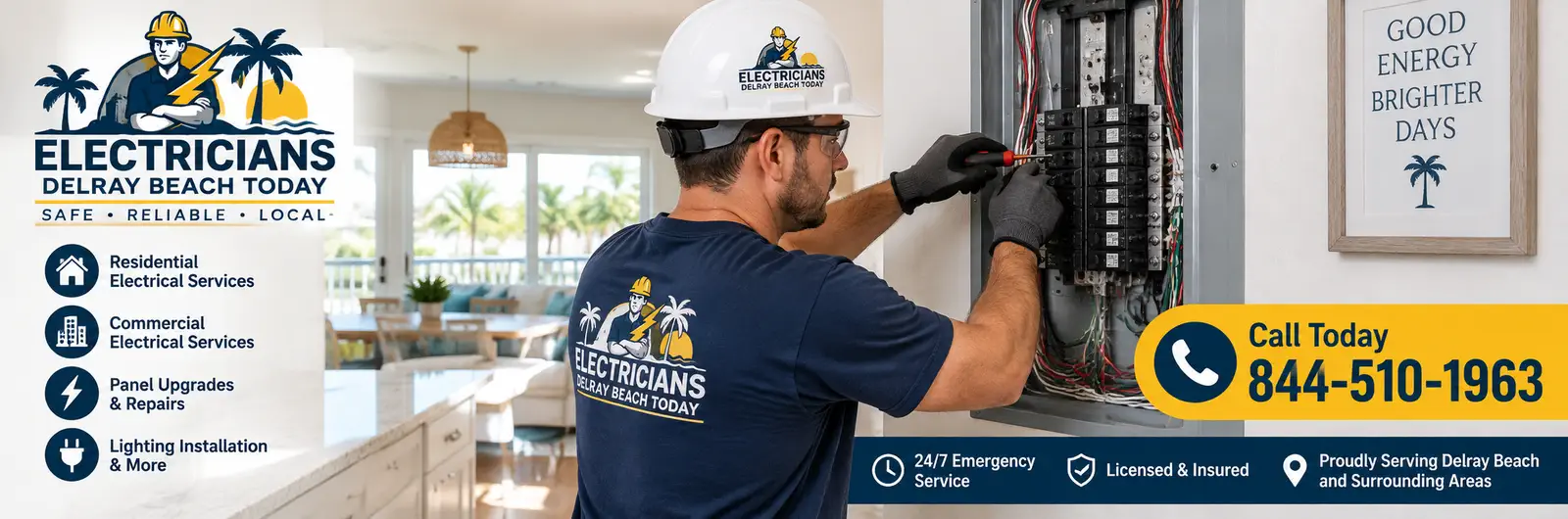 Licensed electrician at work in a Delray Beach home